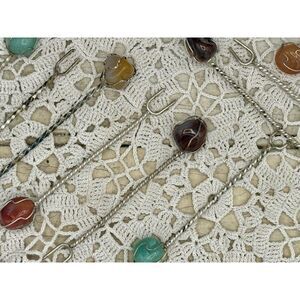 Brazilian Silver Twisted Semi-Precious Stone Appetizer Cocktail Forks 50s